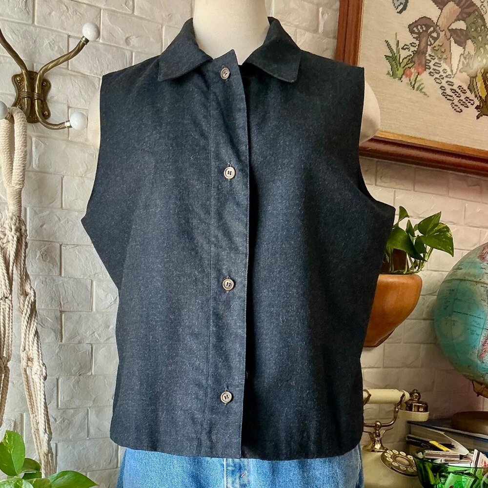Vintage 1990s Minimalist Chic Morton Bernarnd 100% Wool Cropped Vest Size 16 - Picture 2 of 8